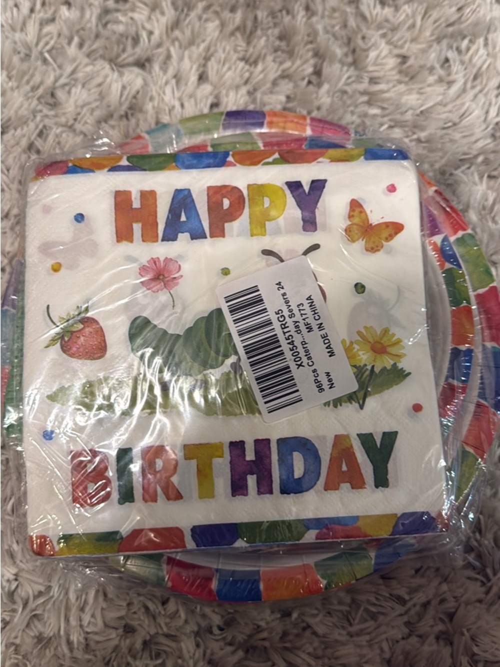Birthday Caterpillar Napkins, paper plates & utensils Happy Birthday Design 99pc